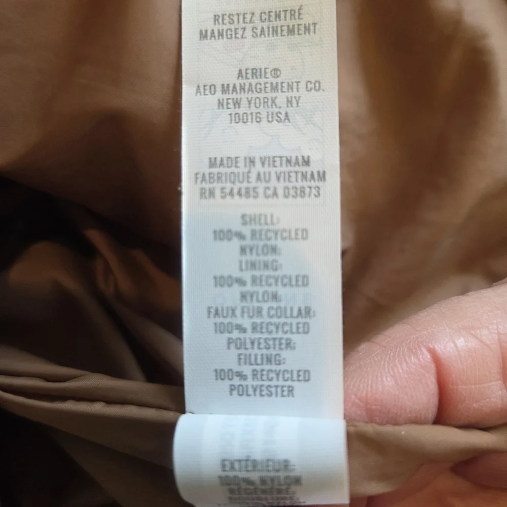 OFFLINE by Aerie Real Luxe Quilted Puffer Jacket Faux Fur Collar Brown Small - Picture 11 of 12